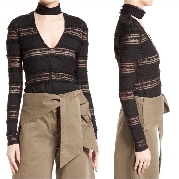 Cinq A Sept Cecily Lace Choker V-Neck Black Blouse - Picture 9 of 9